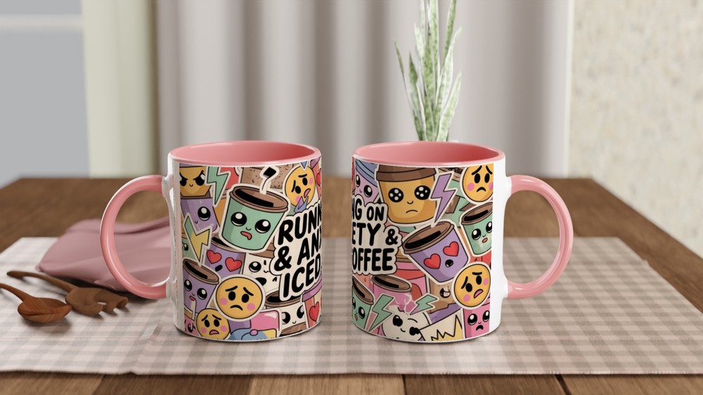 Running On Anxiety & Iced Coffee Kawaii Sticker Style Mug — view 6
