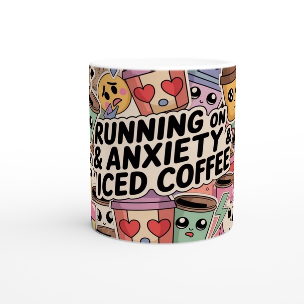 Running On Anxiety & Iced Coffee Kawaii Sticker Style Mug — view 11