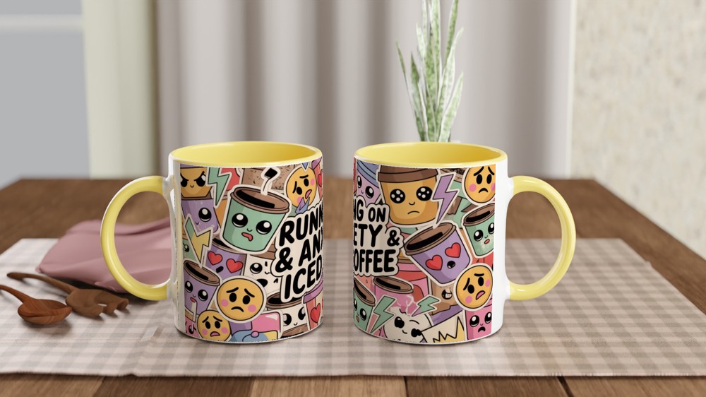 Running On Anxiety & Iced Coffee Kawaii Sticker Style Mug — view 8