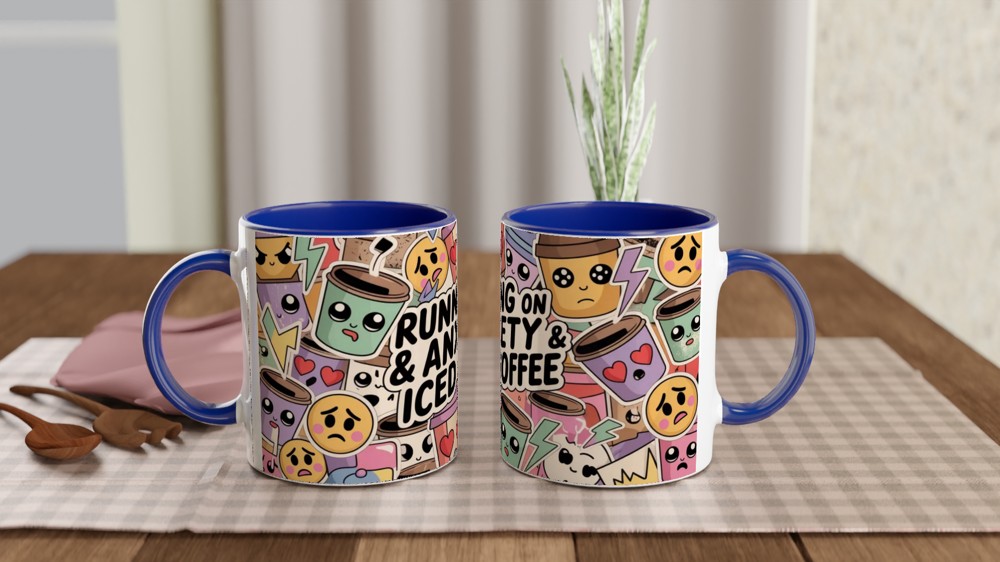 Running On Anxiety & Iced Coffee Kawaii Sticker Style Mug — view 4