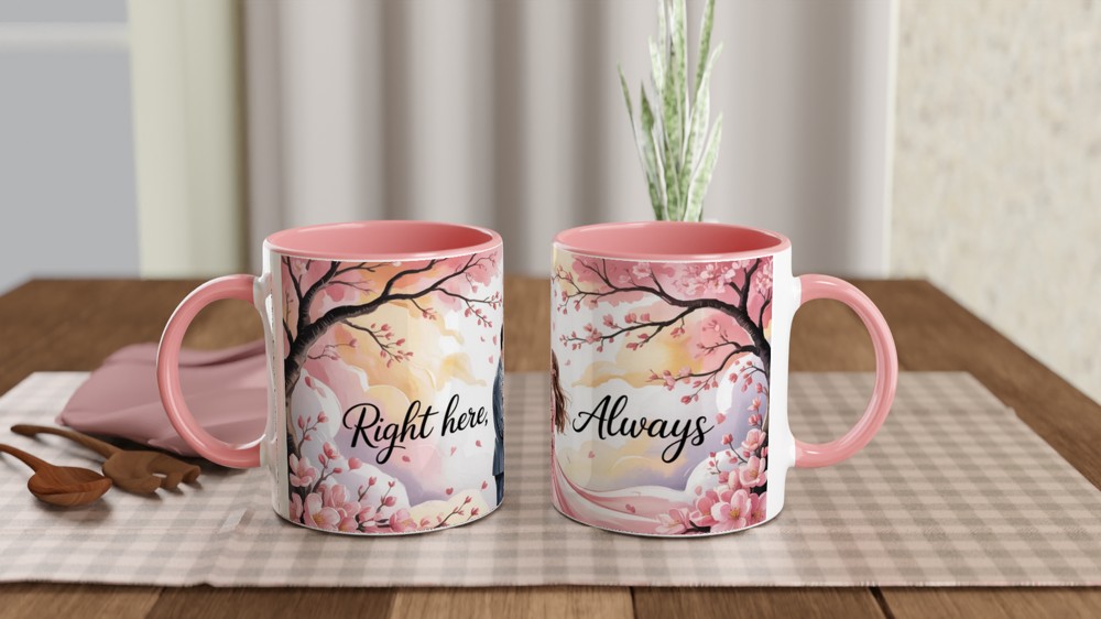 Right Here Always Romantic Couple Cherry Blossom Mug — view 6