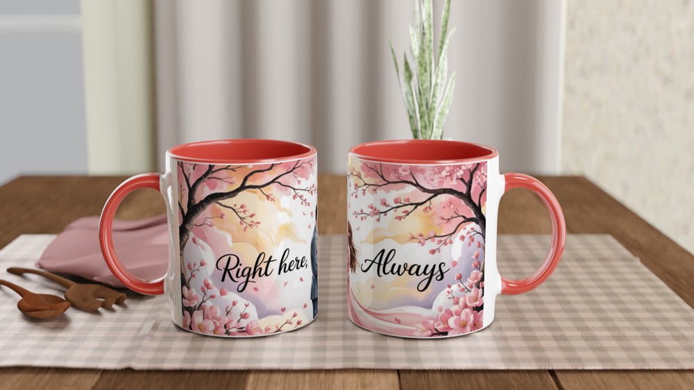 Right Here Always Romantic Couple Cherry Blossom Mug — view 7