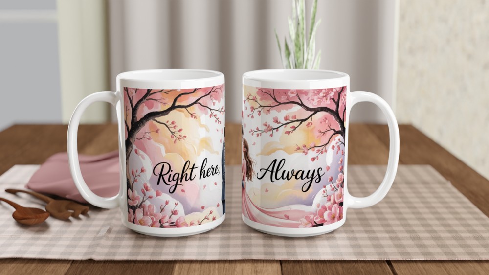 Right Here Always Romantic Couple Cherry Blossom Mug — view 2