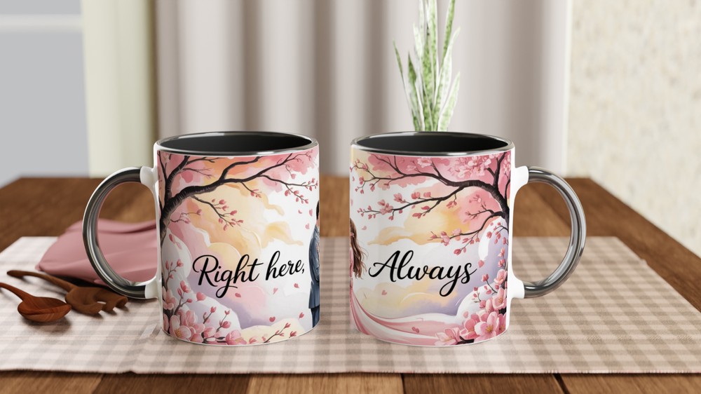 Right Here Always Romantic Couple Cherry Blossom Mug — view 9