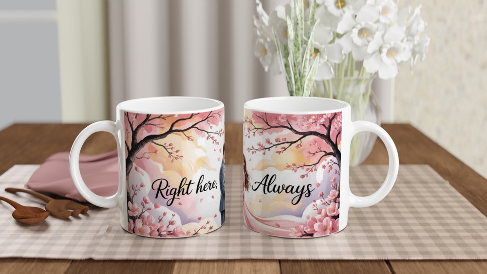 Right Here Always Romantic Couple Cherry Blossom Mug