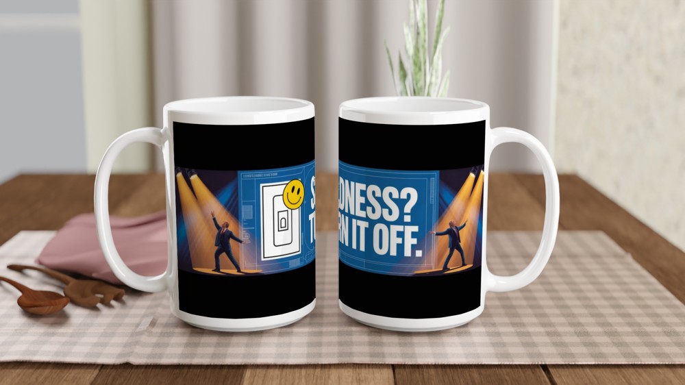 Sadness? Turn It Off - Funny Motivational Mug — view 2