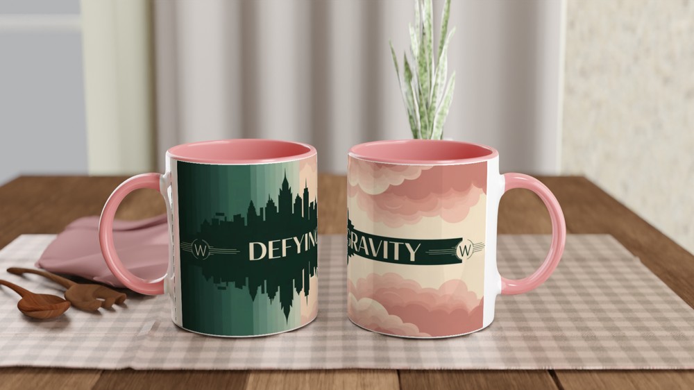 Defying Gravity Art Deco Skyline and Clouds Mug — view 6
