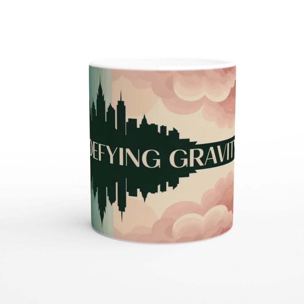 Defying Gravity Art Deco Skyline and Clouds Mug — view 11