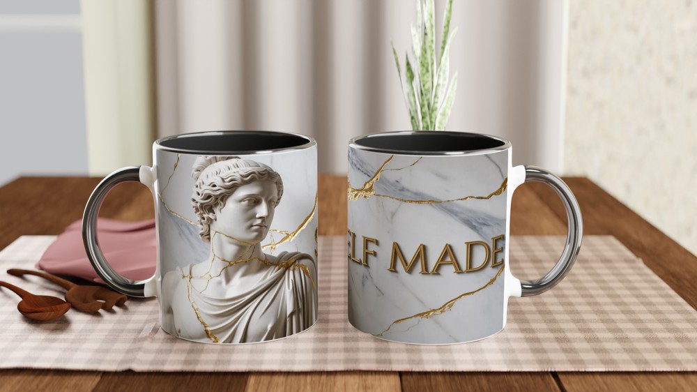 Self Made Greek Statue Kintsugi Gold Marble Mug — view 9