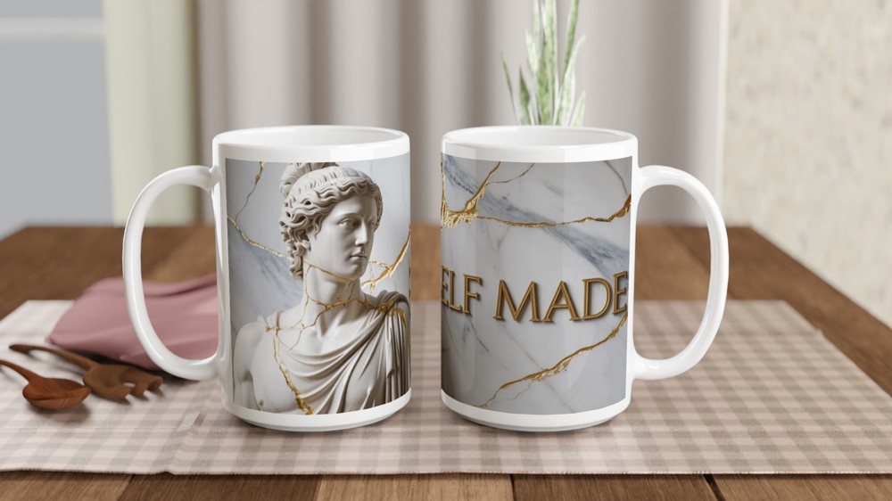 Self Made Greek Statue Kintsugi Gold Marble Mug — view 2