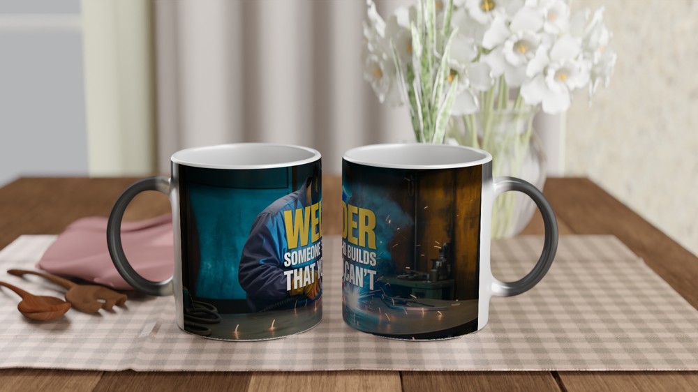 Funny Welder Mug | Welder Gift for Him | Welding Booth Scene Coffee Cup | Father's Day Gift for Dad Colleague | Rude Welding Present — view 3