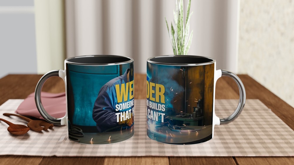 Funny Welder Mug | Welder Gift for Him | Welding Booth Scene Coffee Cup | Father's Day Gift for Dad Colleague | Rude Welding Present — view 9