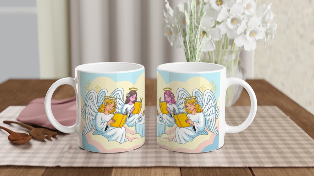 Angels Reading Books at Tea Party in the Clouds