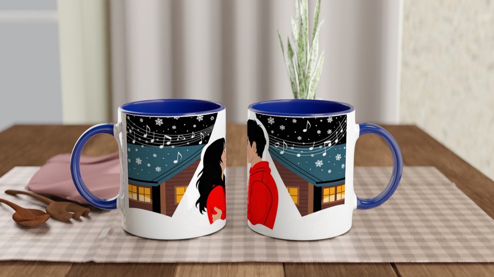 Romantic Winter Couple Snow Scene Mug — view 4