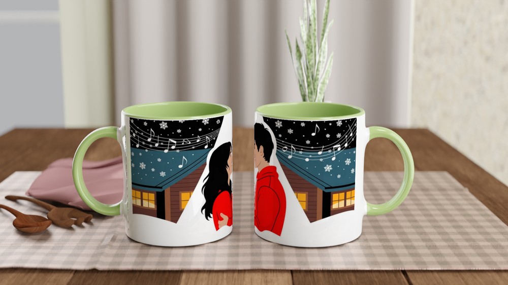 Romantic Winter Couple Snow Scene Mug — view 5