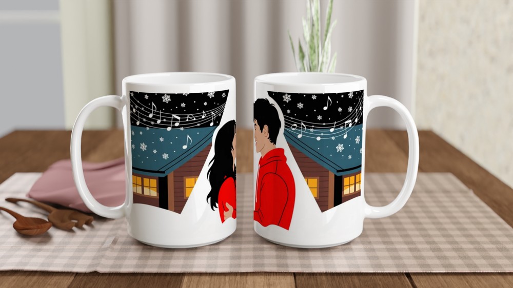Romantic Winter Couple Snow Scene Mug — view 2
