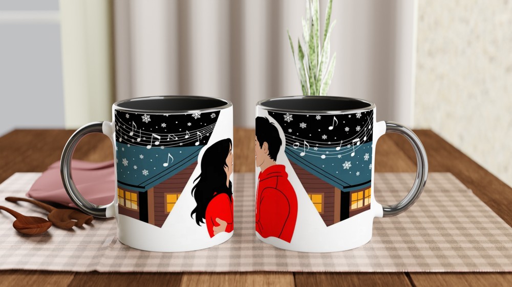 Romantic Winter Couple Snow Scene Mug — view 9
