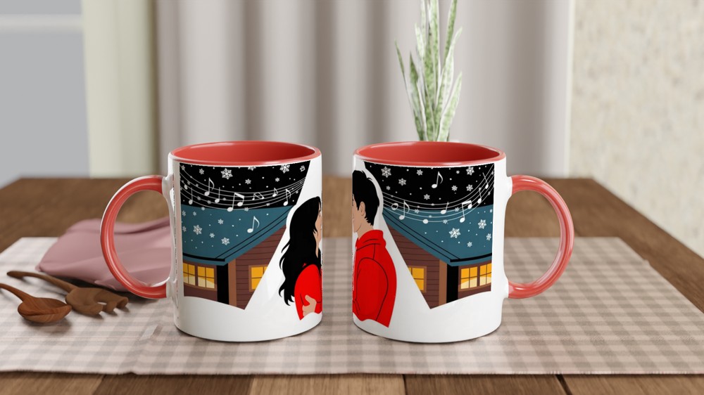 Romantic Winter Couple Snow Scene Mug — view 7