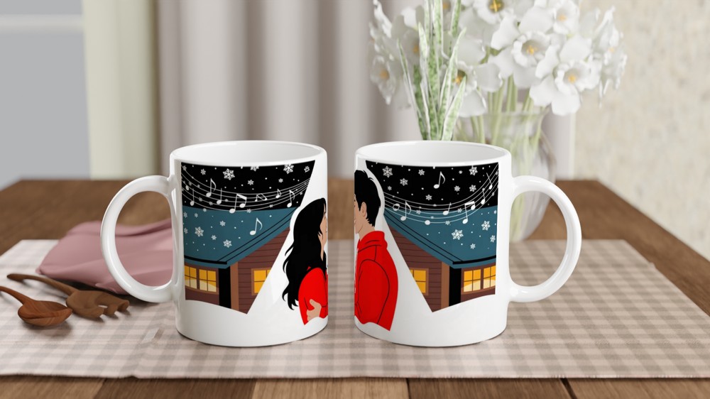Romantic Winter Couple Snow Scene Mug