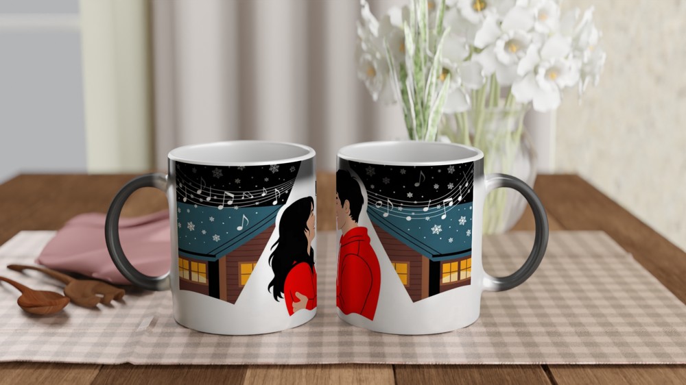 Romantic Winter Couple Snow Scene Mug — view 3