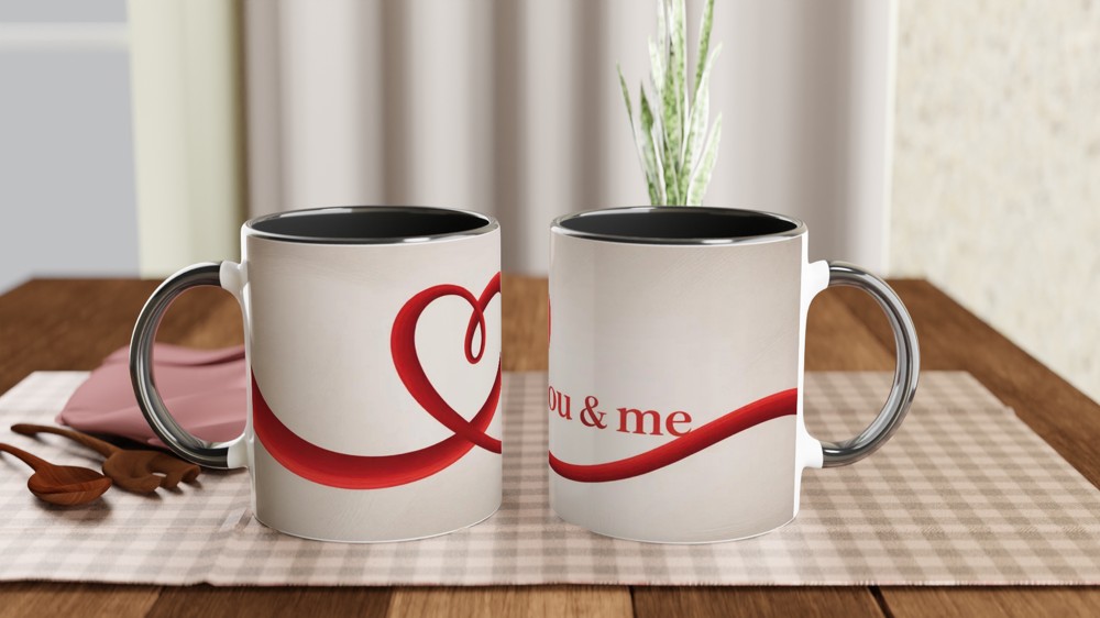 You & Me Red Heart Ribbon Romantic Mug — view 9