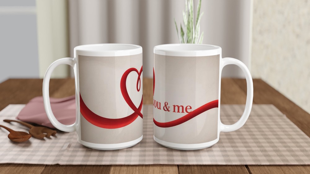 You & Me Red Heart Ribbon Romantic Mug — view 2