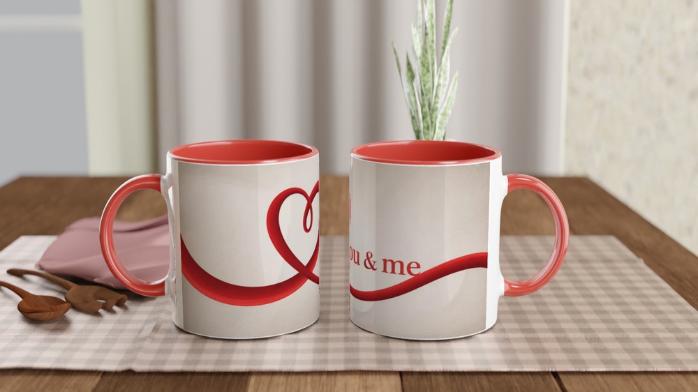 You & Me Red Heart Ribbon Romantic Mug — view 7