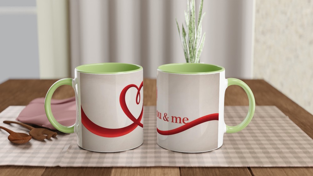 You & Me Red Heart Ribbon Romantic Mug — view 5