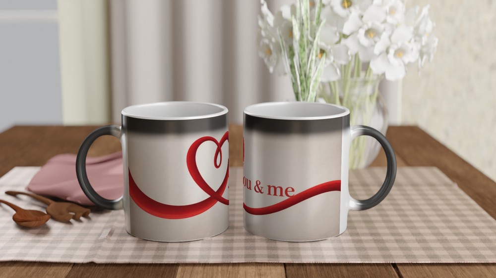 You & Me Red Heart Ribbon Romantic Mug — view 3