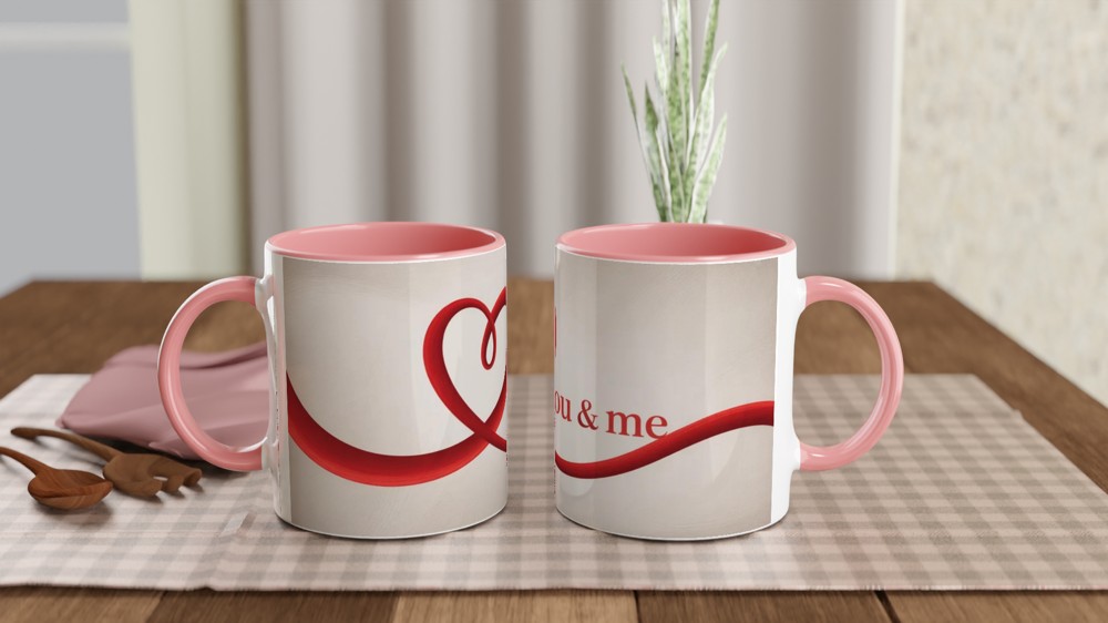 You & Me Red Heart Ribbon Romantic Mug — view 6