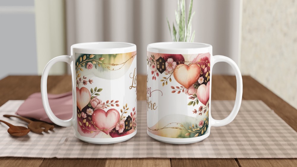 Love Lives Here Watercolour Hearts & Flowers Mug — view 2