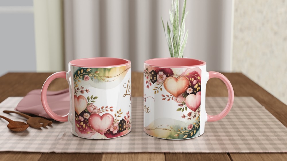 Love Lives Here Watercolour Hearts & Flowers Mug — view 6