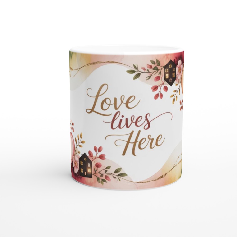 Love Lives Here Watercolour Hearts & Flowers Mug — view 11