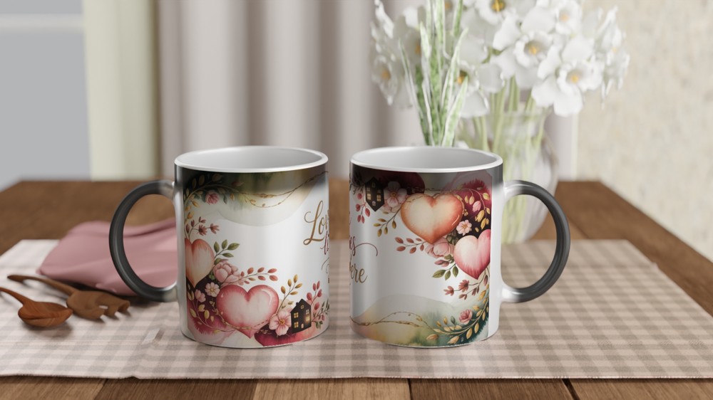 Love Lives Here Watercolour Hearts & Flowers Mug — view 3