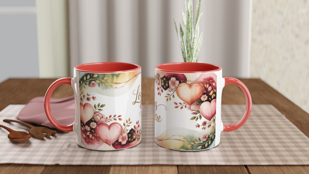 Love Lives Here Watercolour Hearts & Flowers Mug — view 7