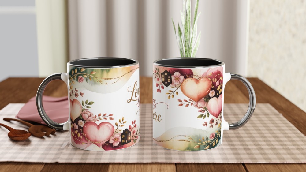 Love Lives Here Watercolour Hearts & Flowers Mug — view 9