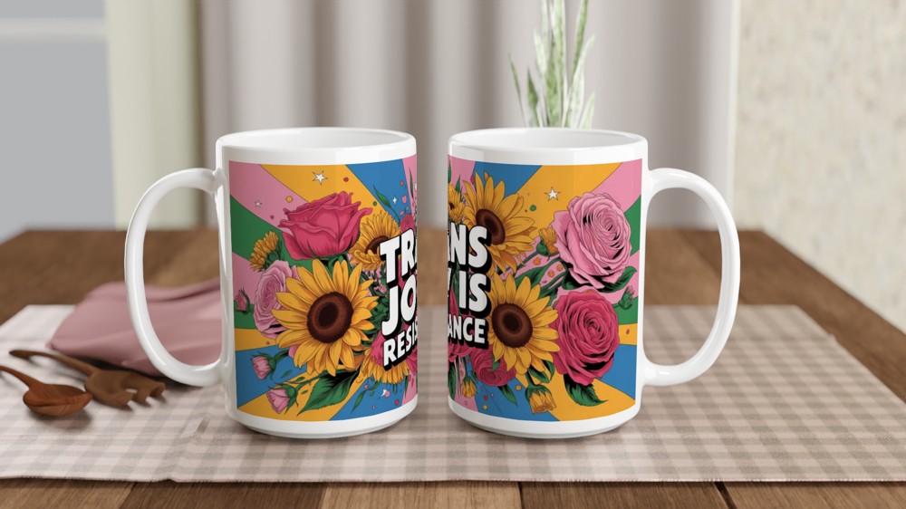 Trans Joy Is Resistance Floral Pride Mug — view 2