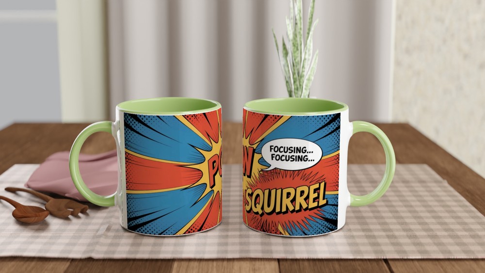 POW Squirrel Focusing - ADHD Comic Book Style Mug — view 5