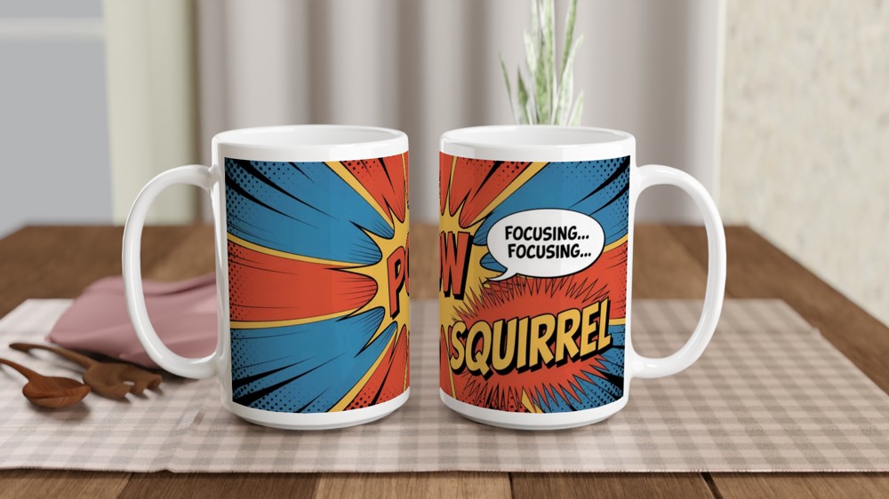 POW Squirrel Focusing - ADHD Comic Book Style Mug — view 2