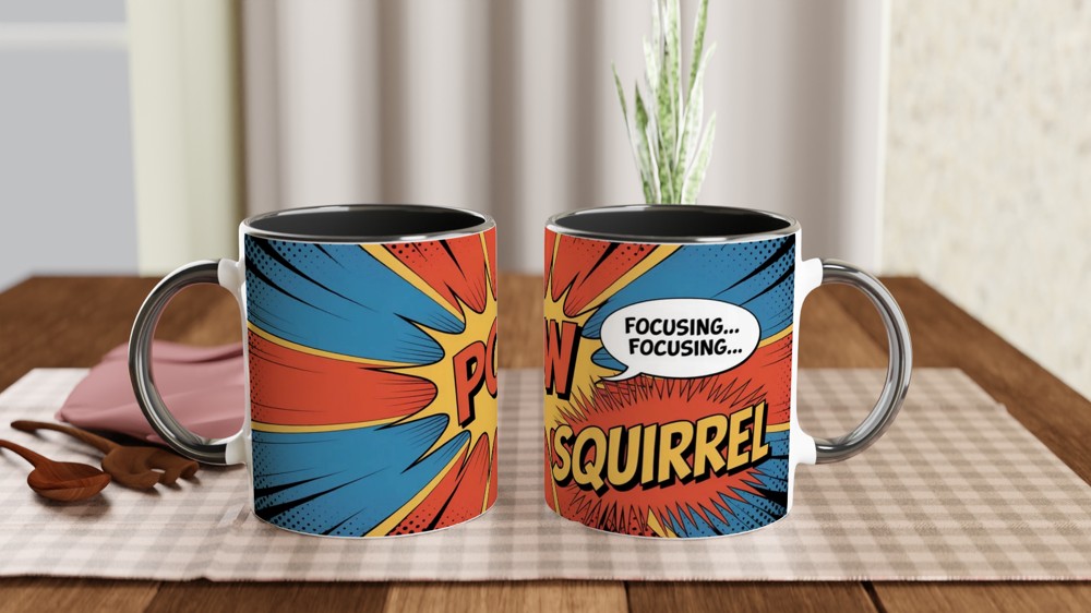 POW Squirrel Focusing - ADHD Comic Book Style Mug — view 9
