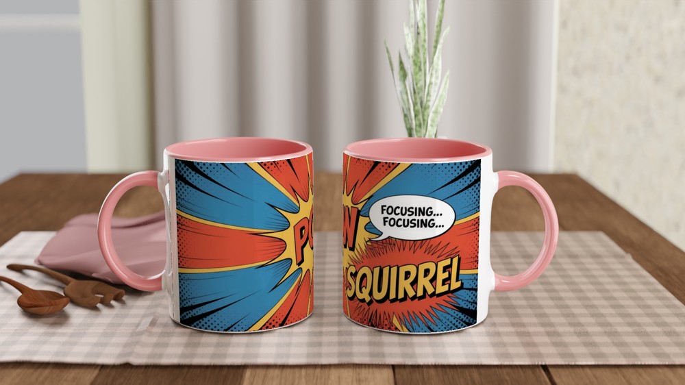 POW Squirrel Focusing - ADHD Comic Book Style Mug — view 6
