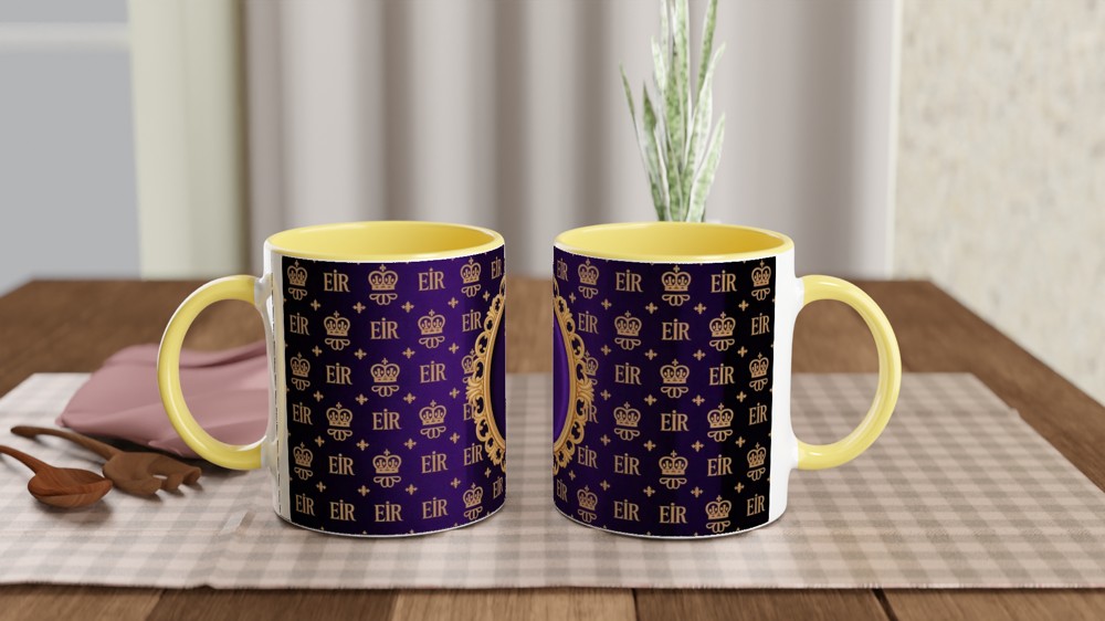 Royal EIIR Crown Pattern Purple and Gold Ornate Frame Mug — view 8