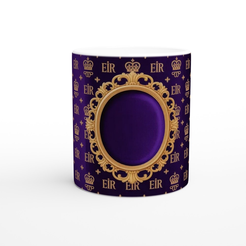 Royal EIIR Crown Pattern Purple and Gold Ornate Frame Mug — view 11