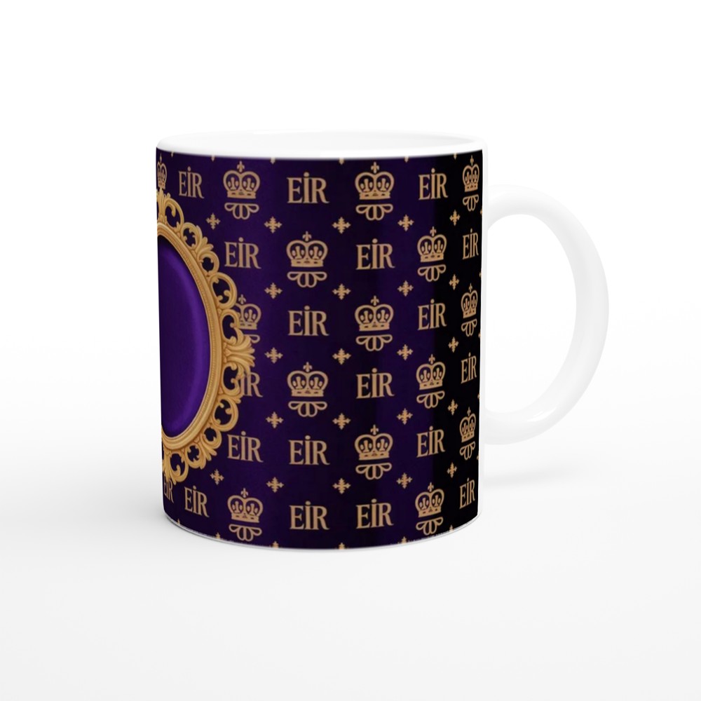 Royal EIIR Crown Pattern Purple and Gold Ornate Frame Mug — view 12