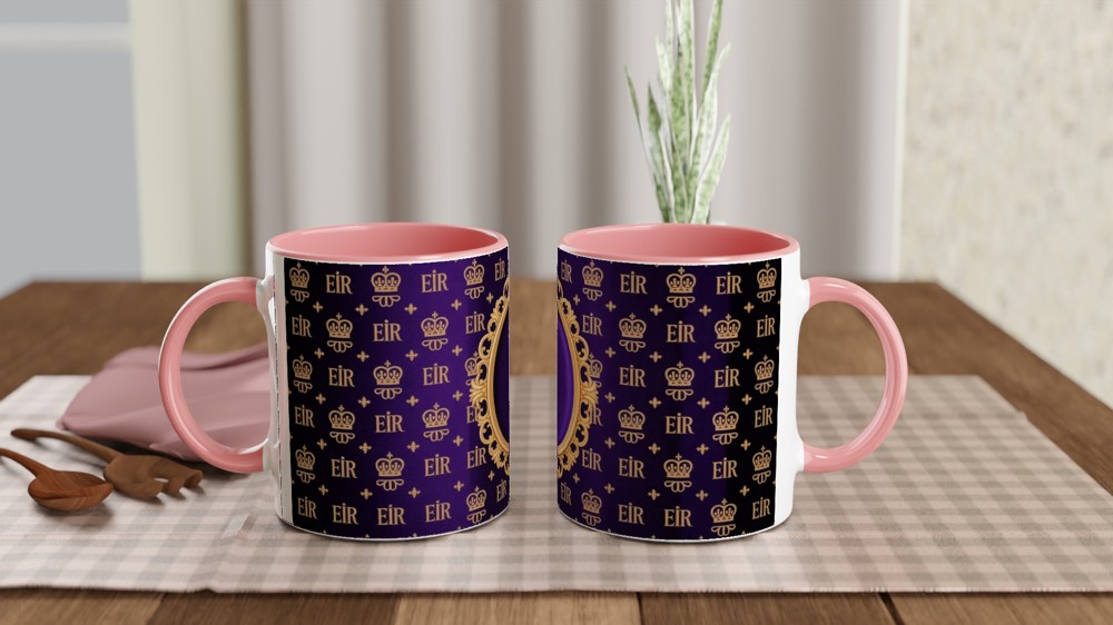 Royal EIIR Crown Pattern Purple and Gold Ornate Frame Mug — view 6