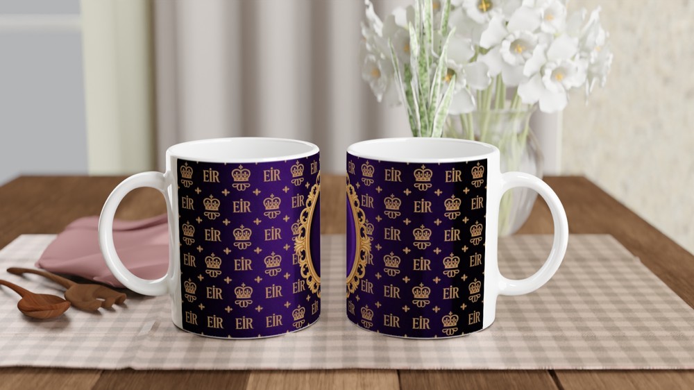 Royal EIIR Crown Pattern Purple and Gold Ornate Frame Mug