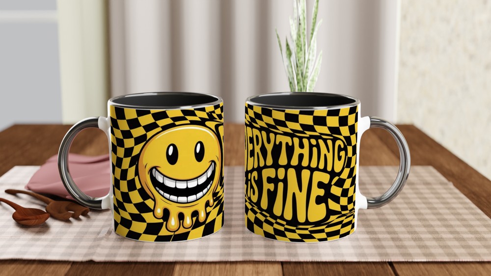 Everything Is Fine Melting Smiley Face Mug — view 9