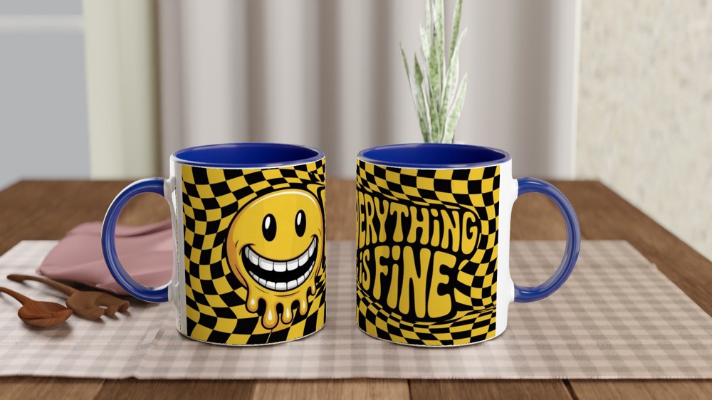 Everything Is Fine Melting Smiley Face Mug — view 4