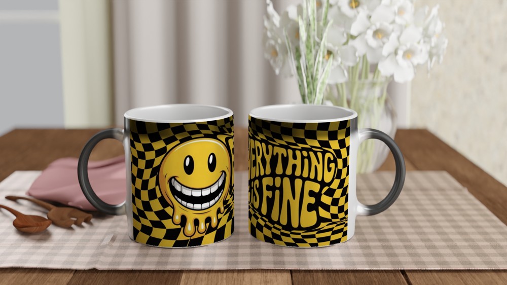 Everything Is Fine Melting Smiley Face Mug — view 3