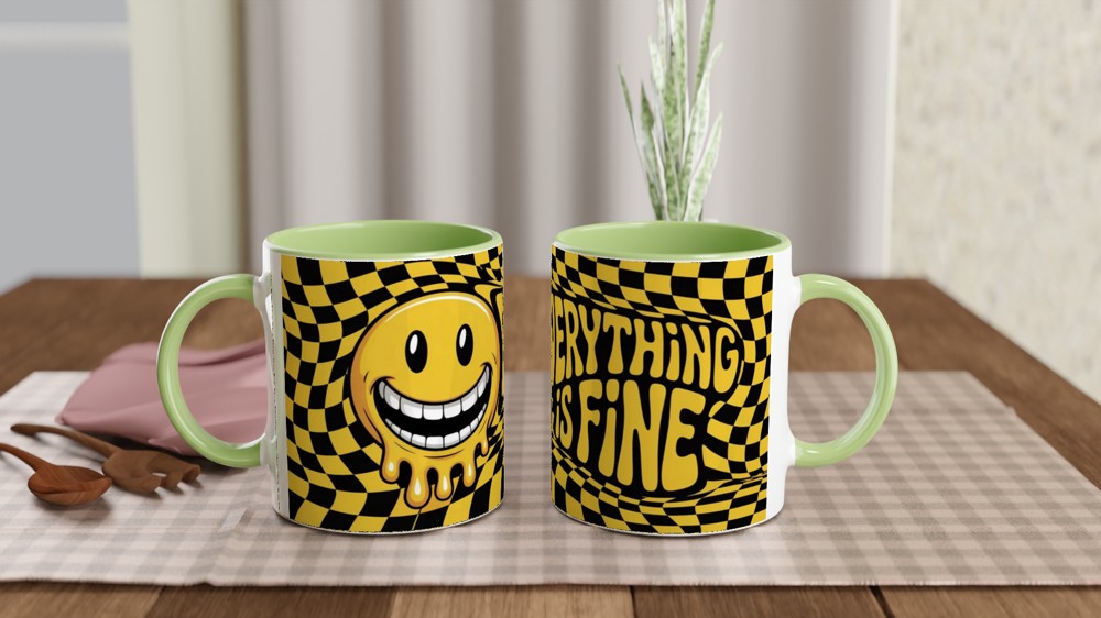 Everything Is Fine Melting Smiley Face Mug — view 5